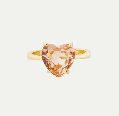Apricot pink diamantine heart solitaire ring
