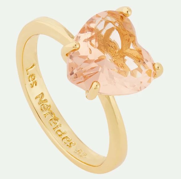 Apricot pink diamantine heart solitaire ring