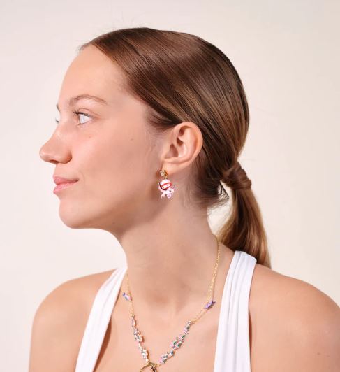 Octopus, pearl and cut stone post earrings
