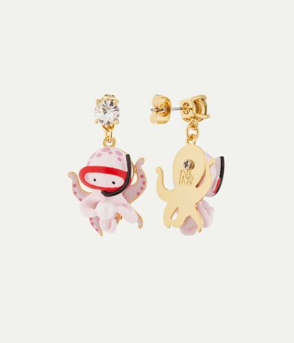 Octopus, pearl and cut stone post earrings