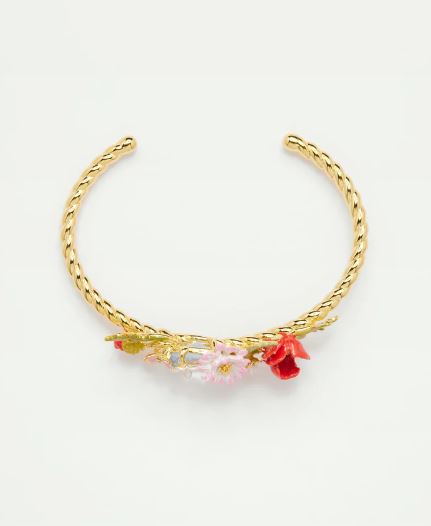 Poppy, daisy and blue cut glass stone bangle bracelet