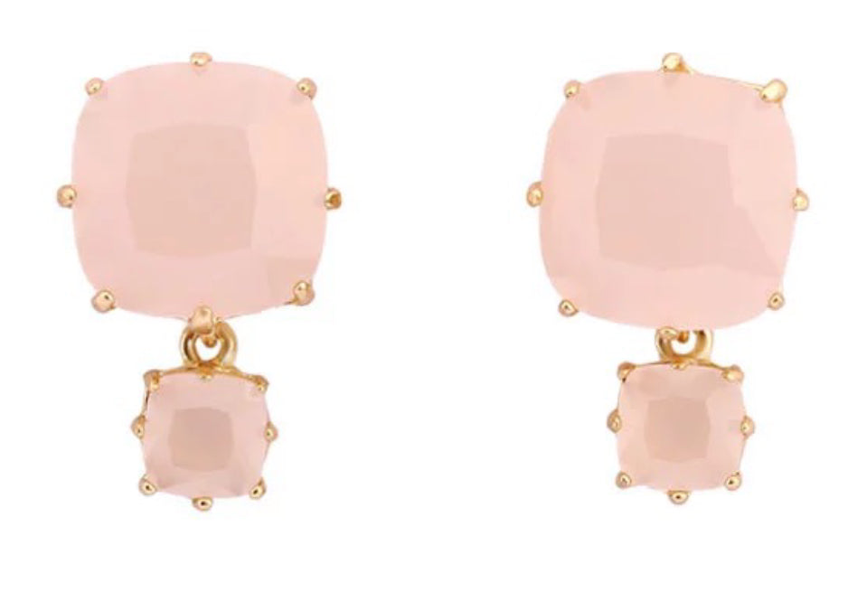PINK SQUARE 2 STONE STUD EARRINGS