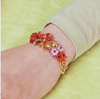 EXOTIC ORCHIDS AND MULTICOLOUR STONES BANGLE BRACELET