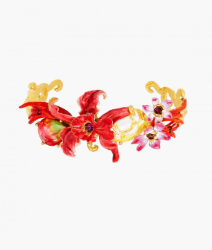 EXOTIC ORCHIDS AND MULTICOLOUR STONES BANGLE BRACELET