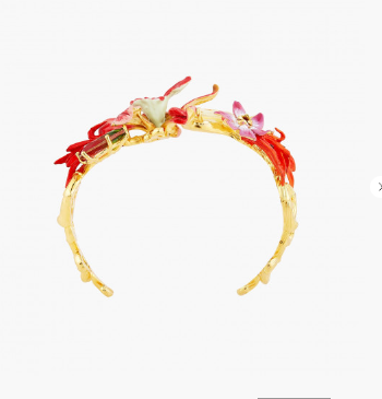 EXOTIC ORCHIDS AND MULTICOLOUR STONES BANGLE BRACELET