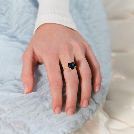 OCEAN BLUE DIAMANTINE HEART-SHAPED SOLITAIRE RING
