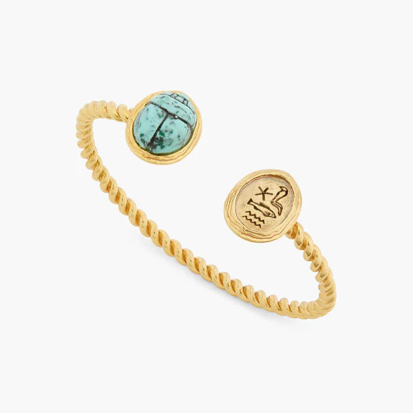 TURQUOISE SCARAB BEETLE AND EGYPTIAN HIEROGLYPH BANGLE BRACELET