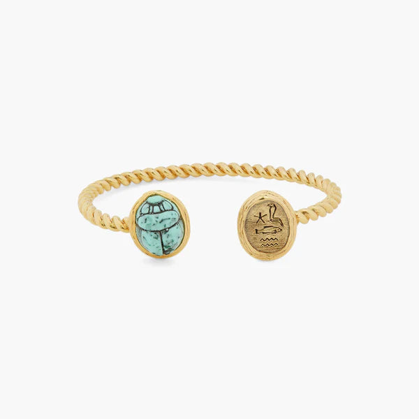 TURQUOISE SCARAB BEETLE AND EGYPTIAN HIEROGLYPH BANGLE BRACELET