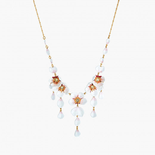 WHITE CHERRY BLOSSOM AND PETALS COLLAR NECKLACE