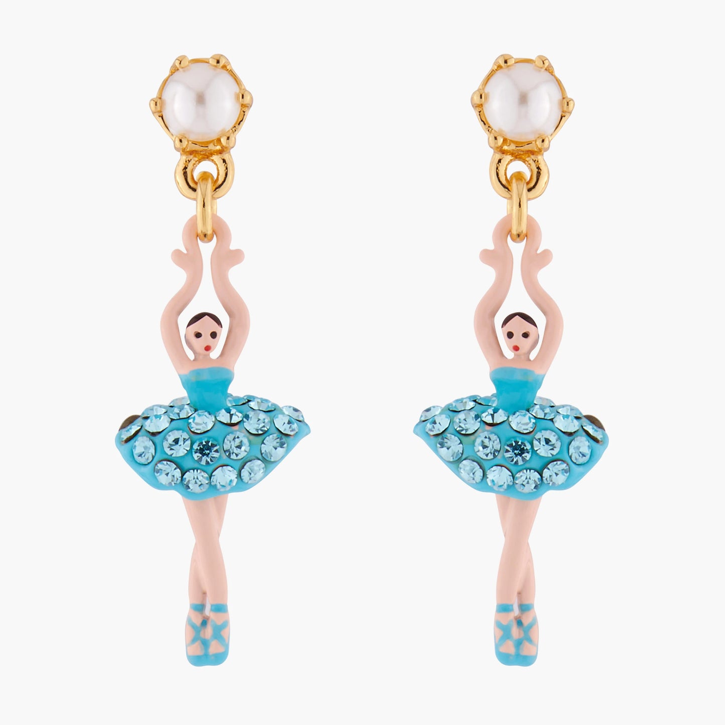 LES NÉRÉIDES MINI PAS DE DEUX PAVED AQUAMARINE CRYSTALS MINI BALLERINA EARRINGS