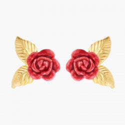 ROSE BUD AND GOLDEN LEAVES STUD EARRINGS