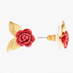 ROSE BUD AND GOLDEN LEAVES STUD EARRINGS