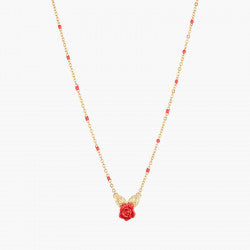 ROSE BUD AND GOLDEN LEAVES PENDANT NECKLACE