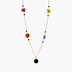WINTER BLOOMING BOUQUET ON A BLACK STONE LONG NECKLACE