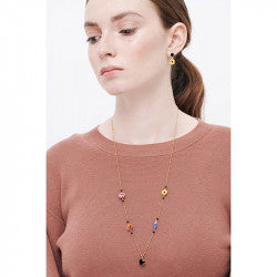 WINTER BLOOMING BOUQUET ON A BLACK STONE LONG NECKLACE