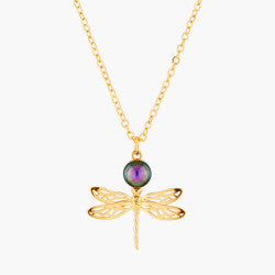 SMALL DRAGONFLY AND IRIDESCENT PEARL PENDANT NECKLACE
