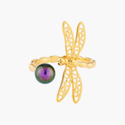 SMALL DRAGONFLY AND IRIDESCENT PEARL ADUSTABLE RING