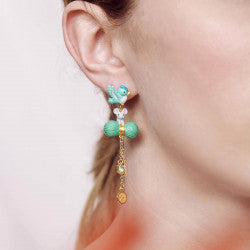 BIRD, MOUSE, WOOL, SCISSORS, BUTTON, SPOOL OF THREAD AND FACETED GLASS POST EARRINGS