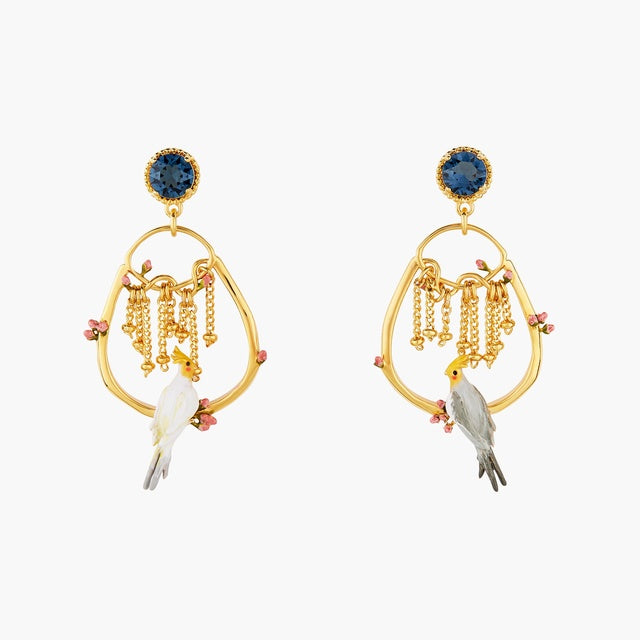 Duo of Cockatiels and Rosebuds post earrings