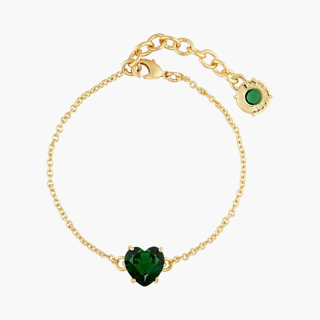 Emerald Green Heart Stone Diamantine thin bracelet