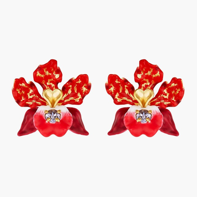 EXOTIC ORCHIDS AND FACETED CRYSTAL POST EARRINGS