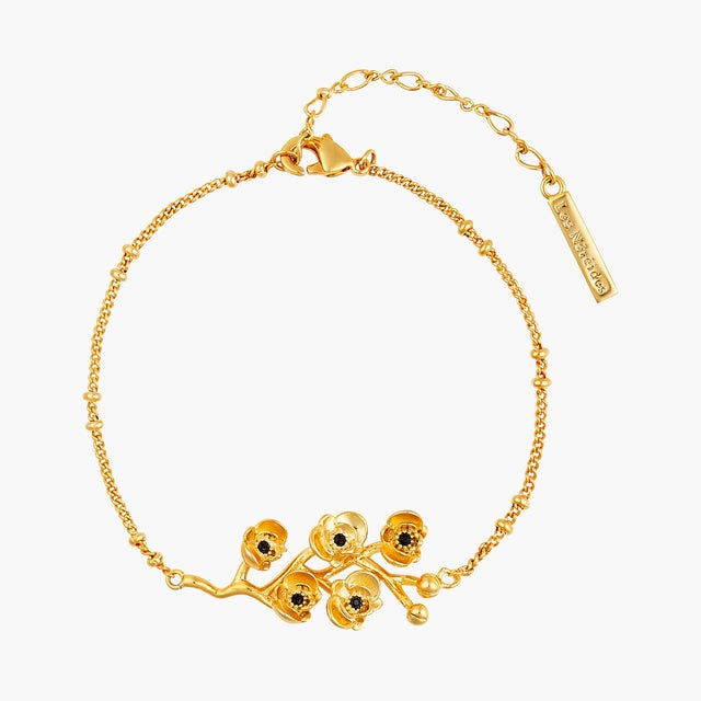 FLAMBOYANT ORCHID AND BRANCH WITH CUT CRYSTAL HEART THIN BRACELET