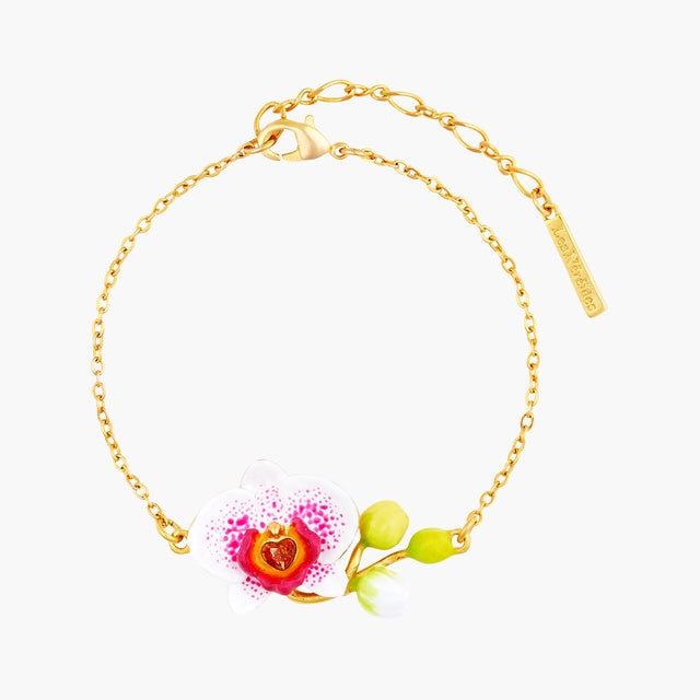 Elephant's Ear Orchid and Faceted Crystal Heart thin bracelet