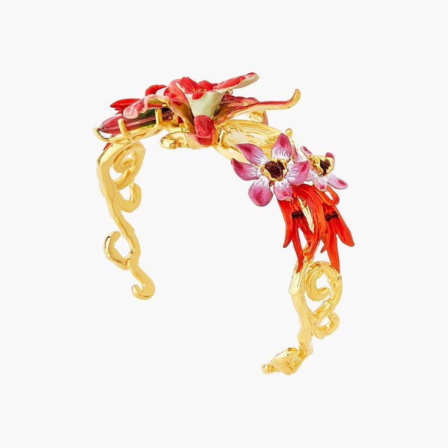 EXOTIC ORCHIDS AND MULTICOLOUR STONES BANGLE BRACELET