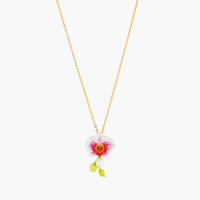 Elephant's Ear Orchid and Faceted Crystal Heart pendant necklace
