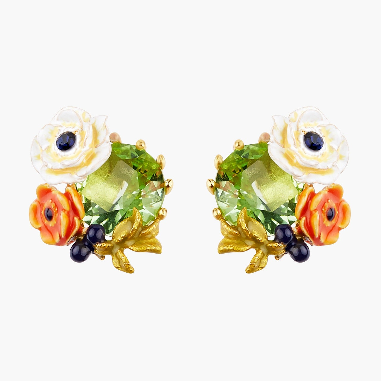 Faceted Glass Stone And Poppy Flower Earrings