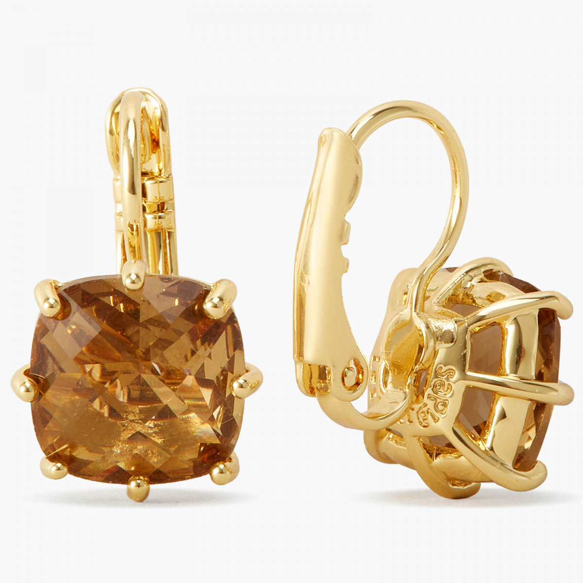 GOLDEN BROWN DIAMANTINE SQUARE STONE SLEEPER EARRINGS