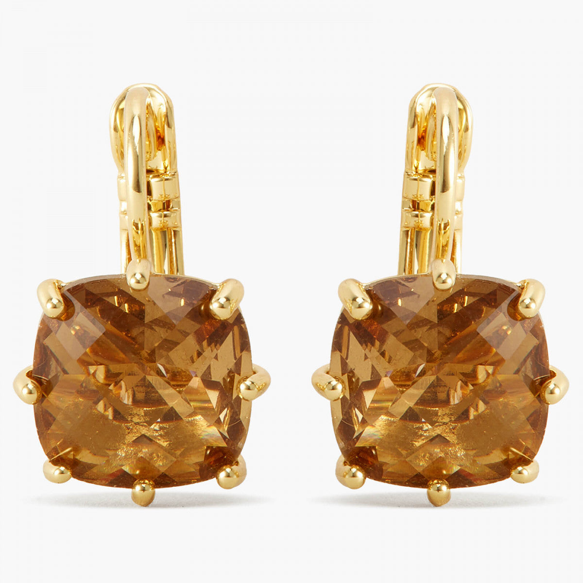 GOLDEN BROWN DIAMANTINE SQUARE STONE SLEEPER EARRINGS