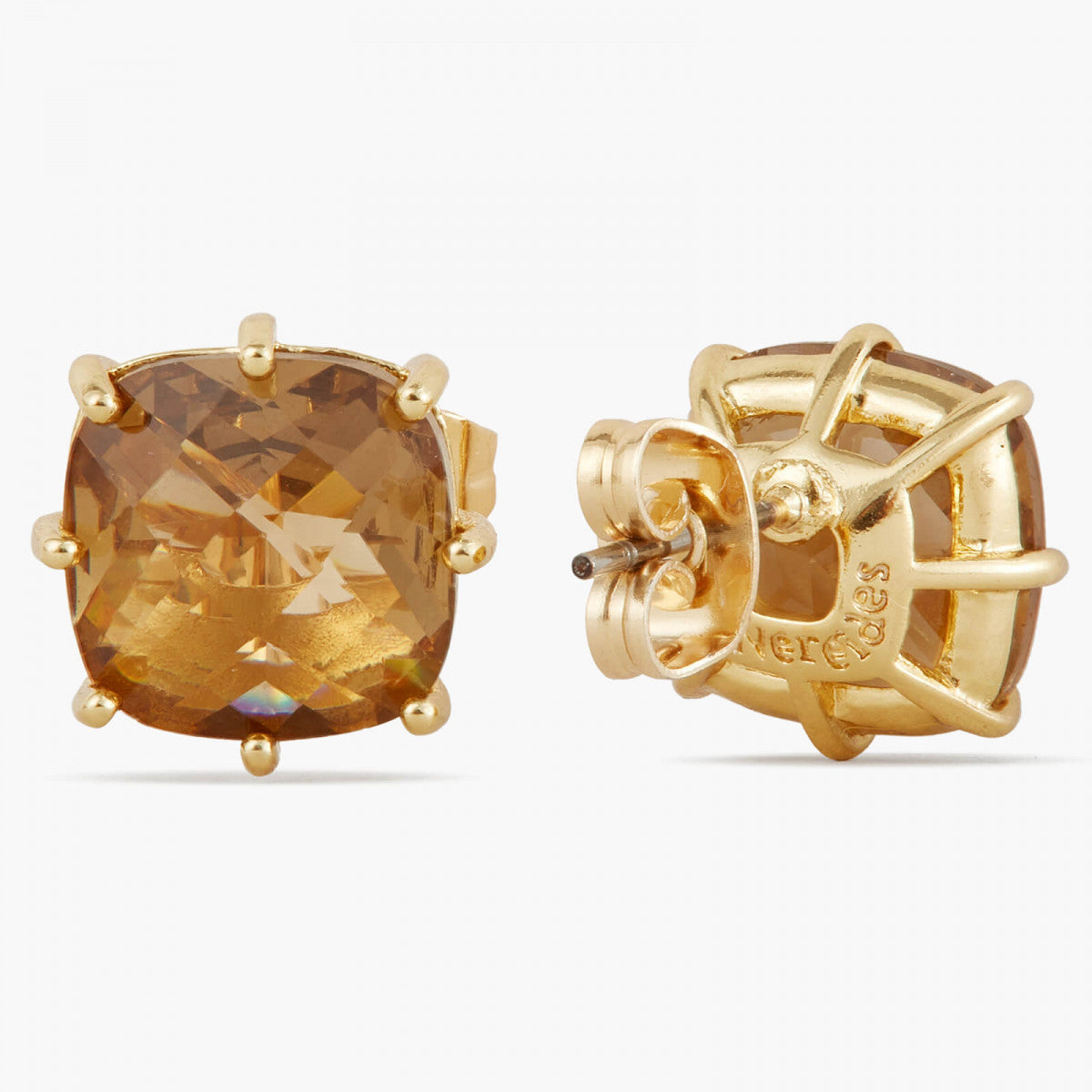 GOLDEN BROWN DIAMANTINE SQUARE STONE POST EARRINGS
