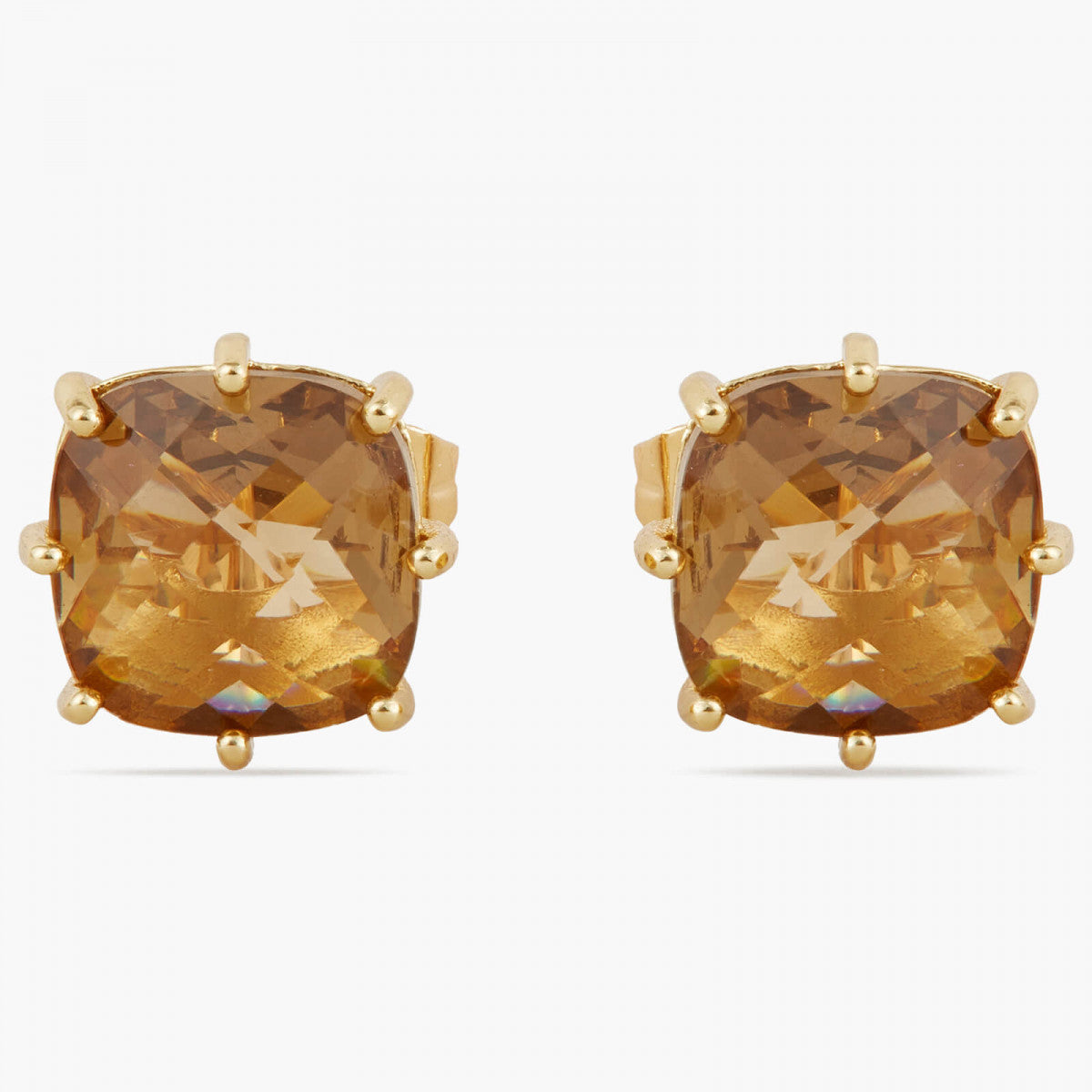 GOLDEN BROWN DIAMANTINE SQUARE STONE POST EARRINGS