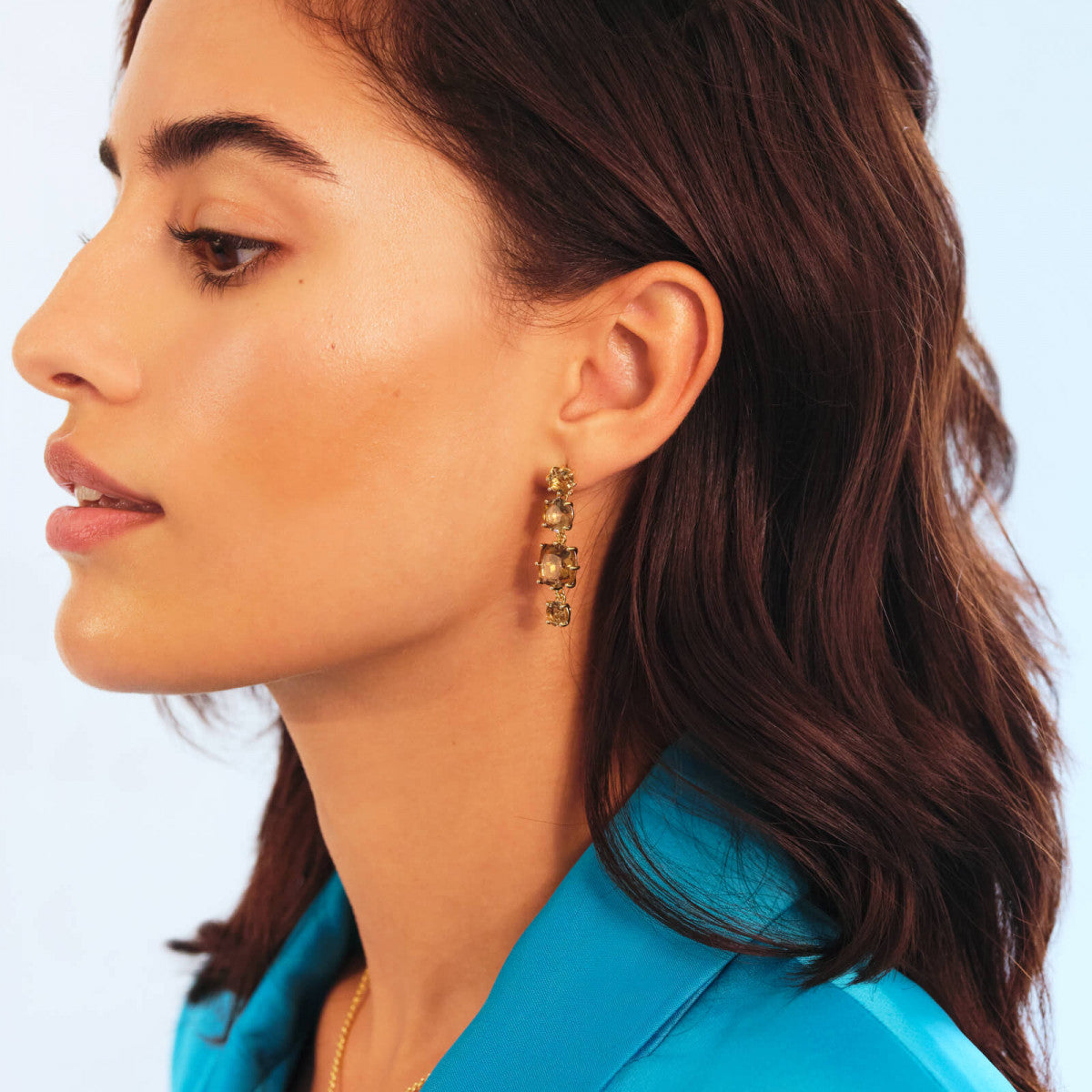 GOLDEN BROWN DIAMANTINE 4 STONES POST EARRINGS