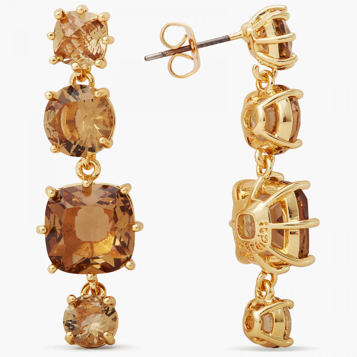 GOLDEN BROWN DIAMANTINE 4 STONES POST EARRINGS