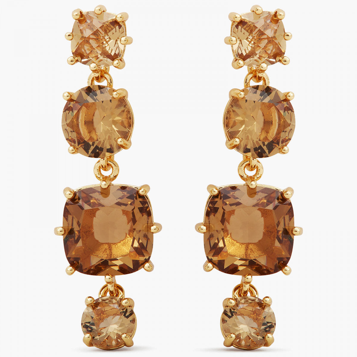 GOLDEN BROWN DIAMANTINE 4 STONES POST EARRINGS