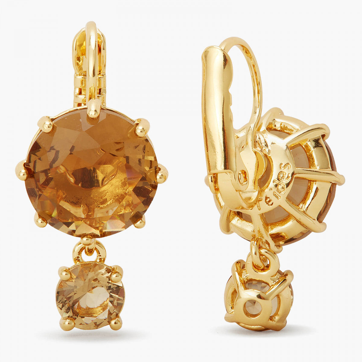 GOLDEN BROWN DIAMANTINE ROUND SLEEPER EARRINGS