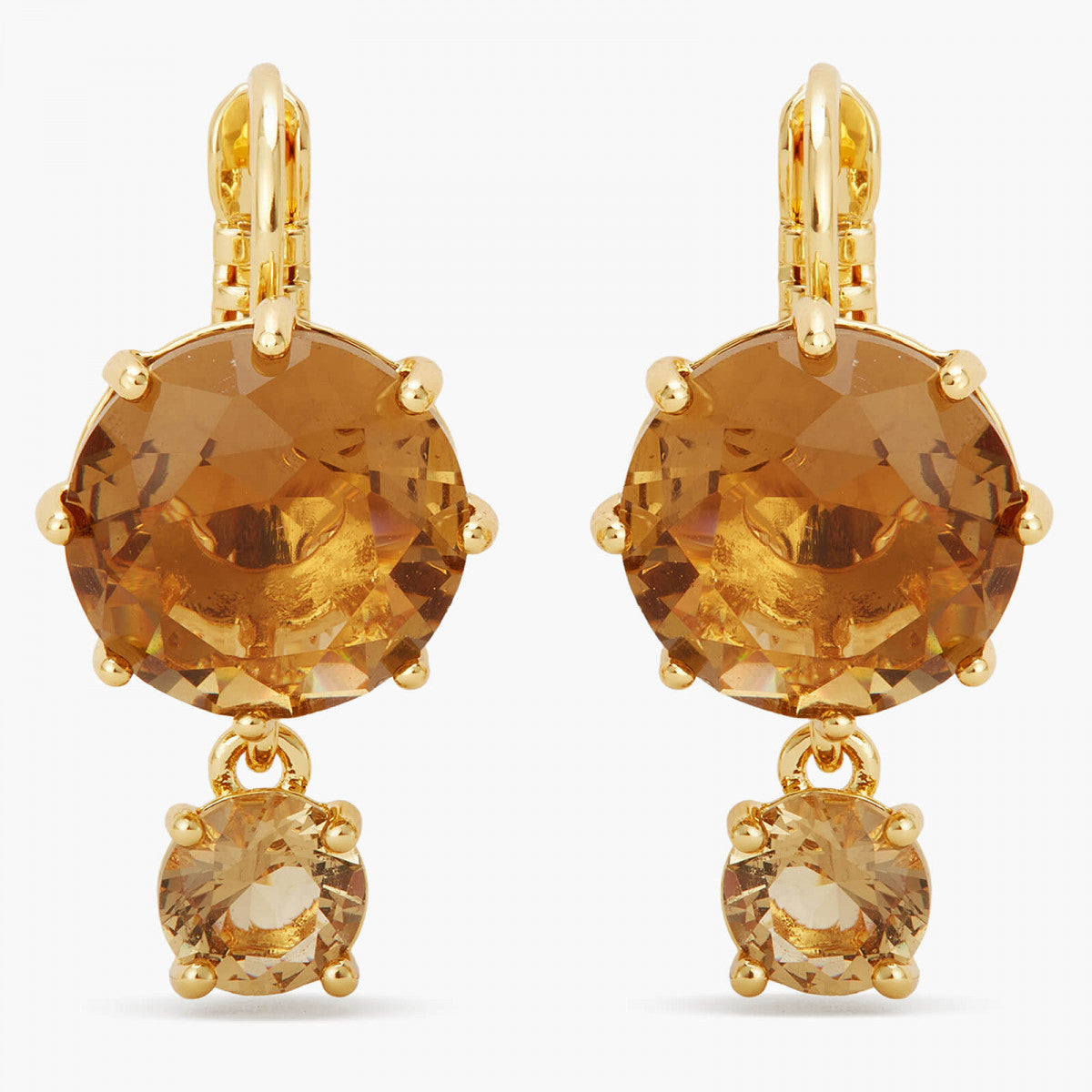 GOLDEN BROWN DIAMANTINE ROUND SLEEPER EARRINGS