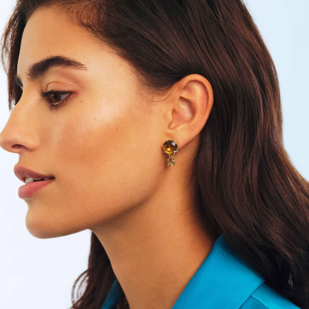 GOLDEN BROWN DIAMANTINE ROUND POST EARRINGS