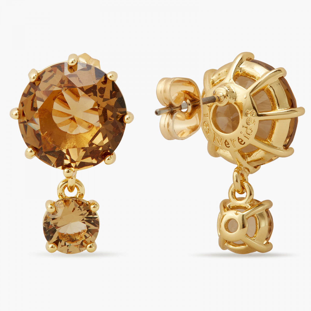 GOLDEN BROWN DIAMANTINE ROUND POST EARRINGS