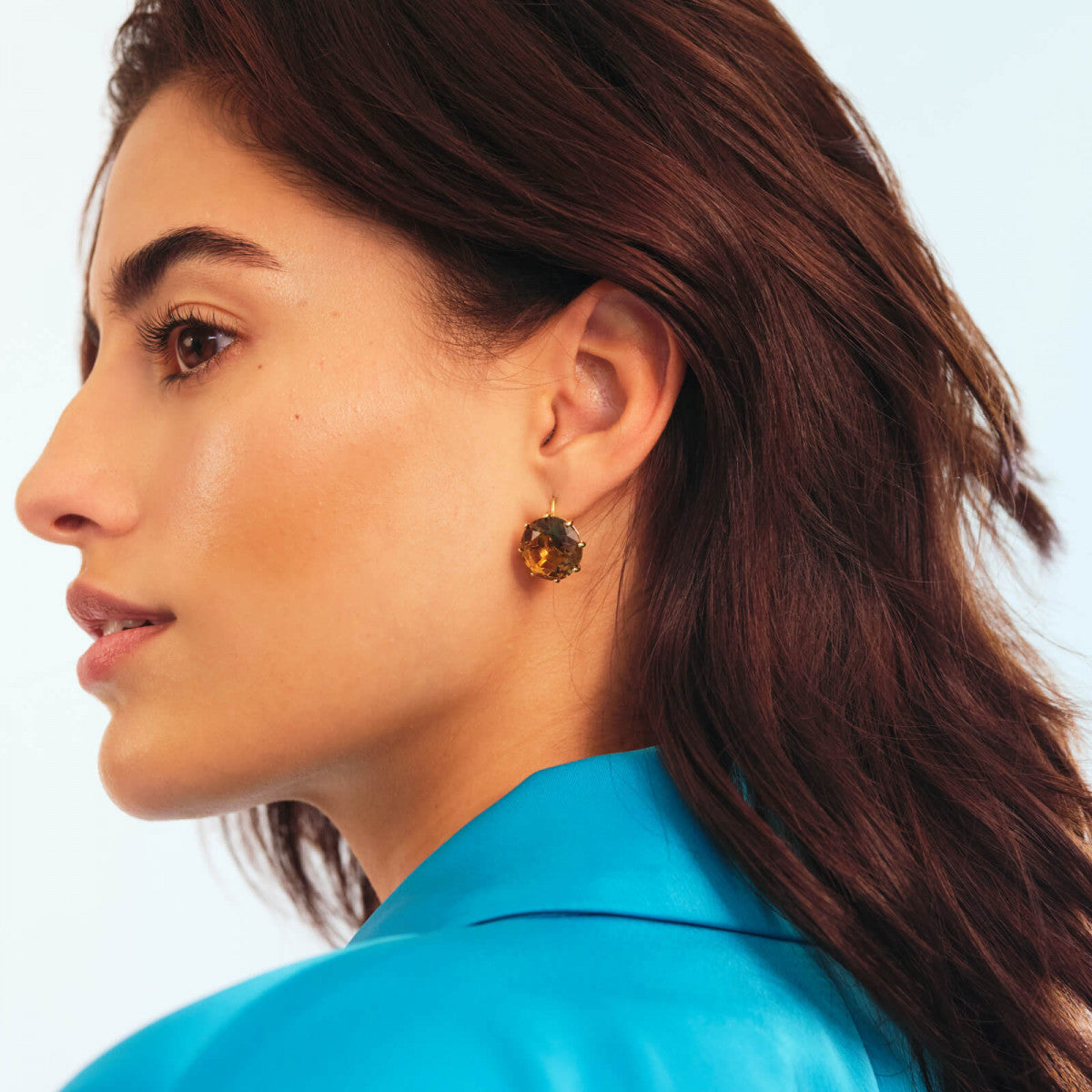 GOLDEN BROWN DIAMANTINE ROUND SLEEPER EARRINGS