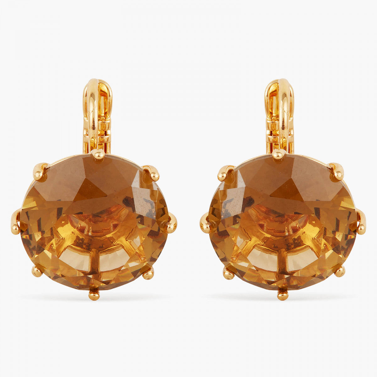 GOLDEN BROWN DIAMANTINE ROUND SLEEPER EARRINGS