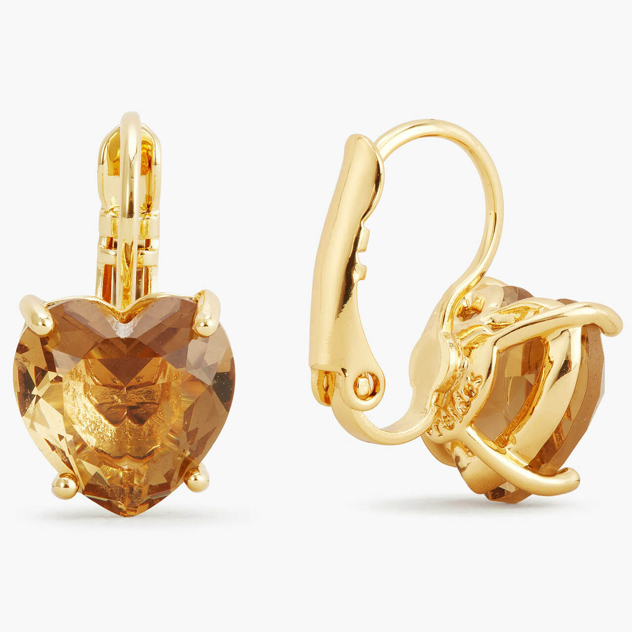 GOLDEN BROWN DIAMANTINE HEART SLEEPER EARRINGS