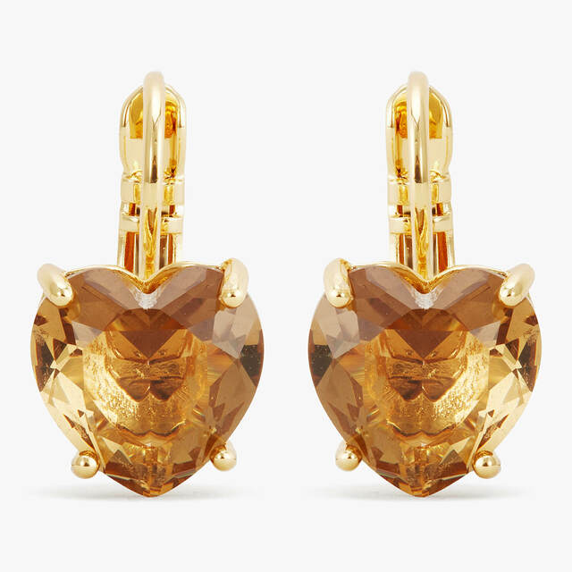 GOLDEN BROWN DIAMANTINE HEART SLEEPER EARRINGS