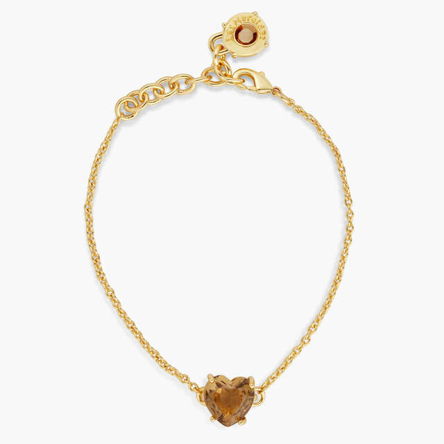 GOLDEN BROWN DIAMANTINE FINE HEART BRACELET