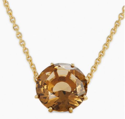 GOLDEN BROWN DIAMANTINE ROUND PENDANT NECKLACE