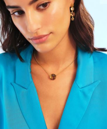 GOLDEN BROWN DIAMANTINE ROUND PENDANT NECKLACE