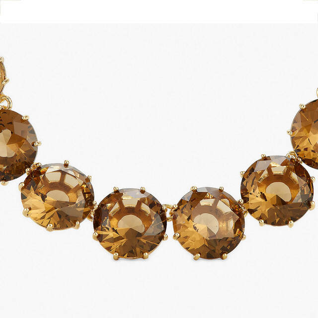 GOLDEN BROWN DIAMANTINE ROUND STONES LONG NECKLACE