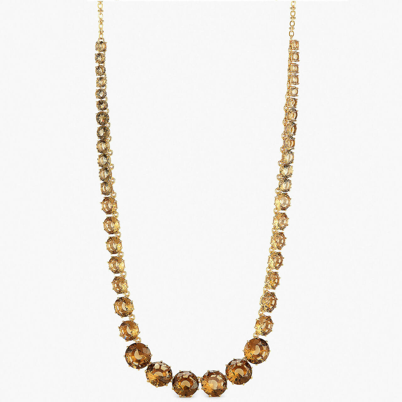 GOLDEN BROWN DIAMANTINE ROUND STONES LONG NECKLACE